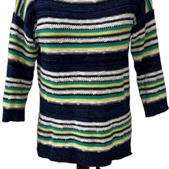 6/$25 AMERICAN LIVING WOMEN'S LINEN BLEND STRIPED BOATNECK SWEATER 3/4 SLEEVE - Picture 3 of 8